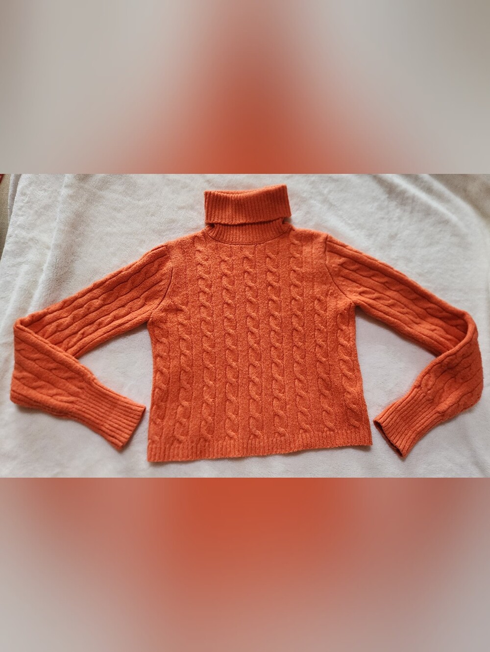 Jessica Simpson Cropped Orange Cable Knit Turtleneck Sweater